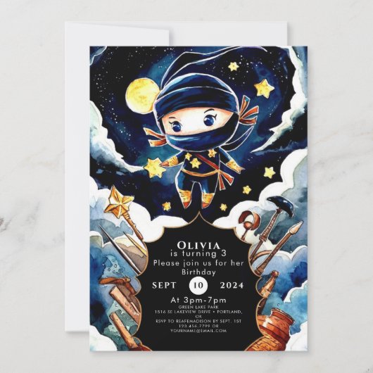 Colorful Editable Ninja Birthday Einladung (Vorderseite)