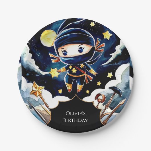 Colorful Editable Ninja Birthday Pappteller (Vorderseite)
