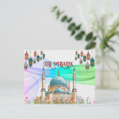 Colorful Eid Mubarak Card mit Moschee Postkarte (Stehend Vorderseite)