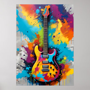 Colorful Electric Gitarre Graffiti, Music Vibes Poster