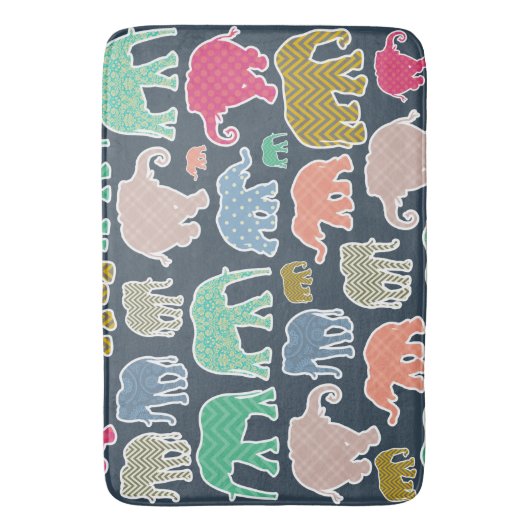 Colorful Elephants, Pattern Of Elephants, Zigzag Badematte (Vorderseite Vertikal)