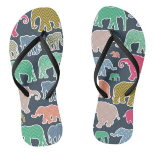 Colorful Elephants, Pattern Of Elephants, Zigzag Badesandalen