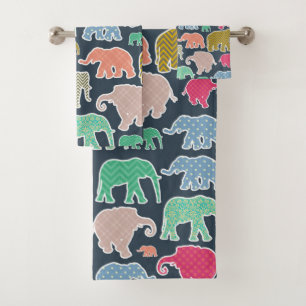 Colorful Elephants, Pattern Of Elephants, Zigzag Badhandtuch Set