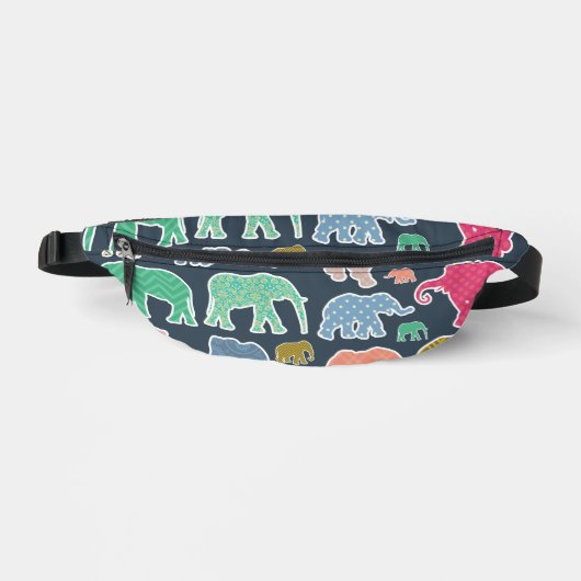 Colorful Elephants, Pattern Of Elephants, Zigzag Bauchtasche (Vorderseite)