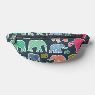 Colorful Elephants, Pattern Of Elephants, Zigzag Bauchtasche
