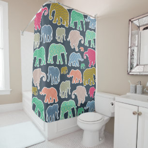 Colorful Elephants, Pattern Of Elephants, Zigzag Duschvorhang