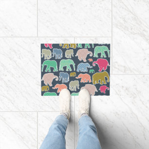 Colorful Elephants, Pattern Of Elephants, Zigzag Fußmatte
