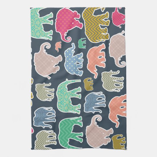 Colorful Elephants, Pattern Of Elephants, Zigzag Geschirrtuch (Vertikal)