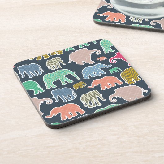 Colorful Elephants, Pattern Of Elephants, Zigzag Getränkeuntersetzer (Linke Seite)
