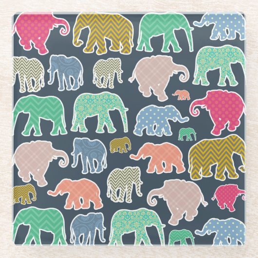 Colorful Elephants, Pattern Of Elephants, Zigzag Glasuntersetzer (Vorderseite)