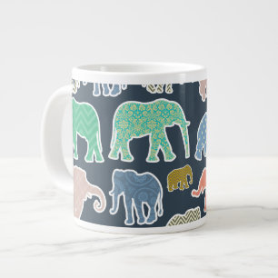 Colorful Elephants, Pattern Of Elephants, Zigzag Jumbo-Tasse