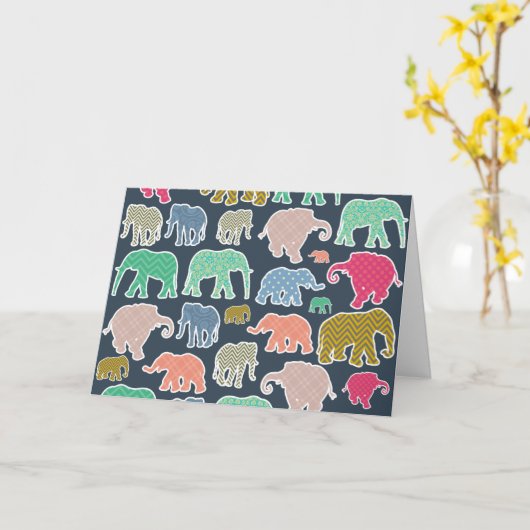 Colorful Elephants, Pattern Of Elephants, Zigzag Karte (Gelbe Blume)