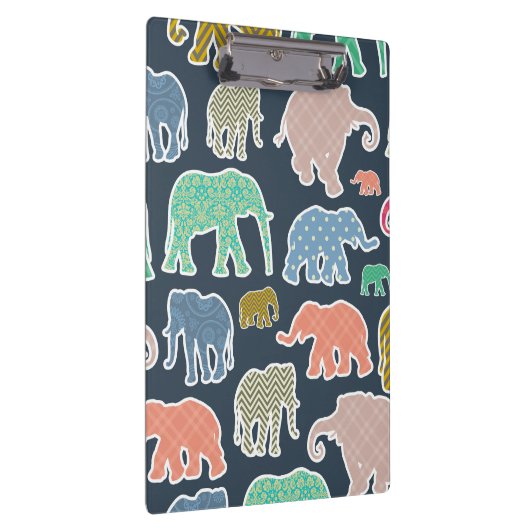 Colorful Elephants, Pattern Of Elephants, Zigzag Klemmbrett (Rechts)