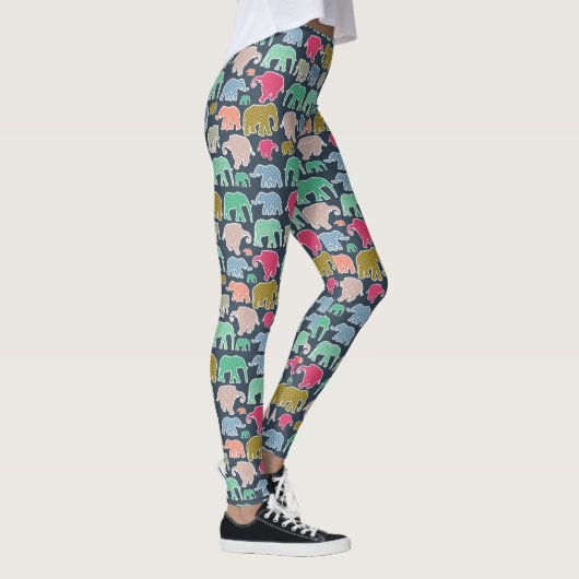 Colorful Elephants, Pattern Of Elephants, Zigzag Leggings (Rechts)