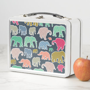 Colorful Elephants, Pattern Of Elephants, Zigzag Metall Brotdose