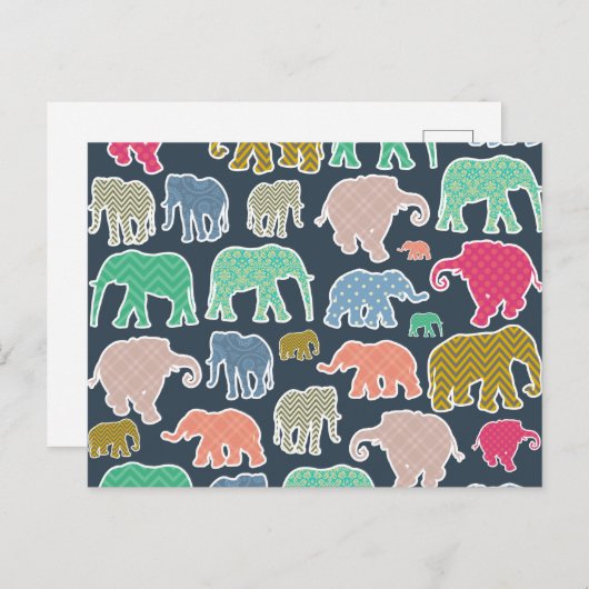 Colorful Elephants, Pattern Of Elephants, Zigzag Postkarte (Vorne/Hinten)