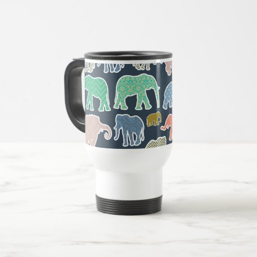 Colorful Elephants, Pattern Of Elephants, Zigzag Reisebecher (Vorderseite Links)