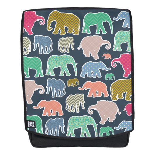 Colorful Elephants, Pattern Of Elephants, Zigzag Rucksack (Vorderseite)