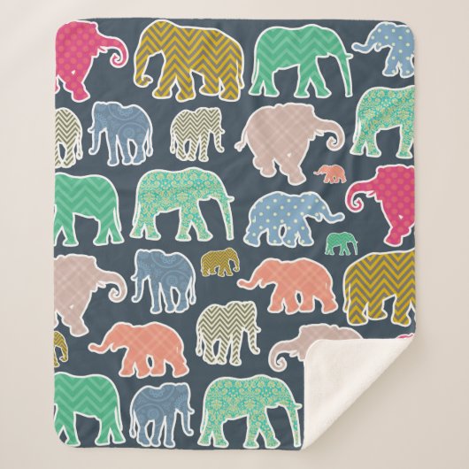 Colorful Elephants, Pattern Of Elephants, Zigzag Sherpadecke (Vorderseite)
