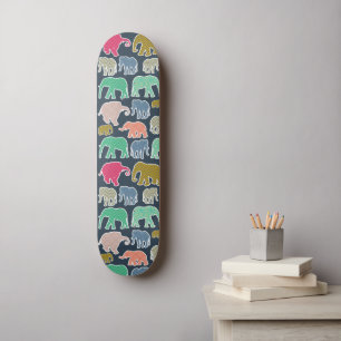 Colorful Elephants, Pattern Of Elephants, Zigzag Skateboard