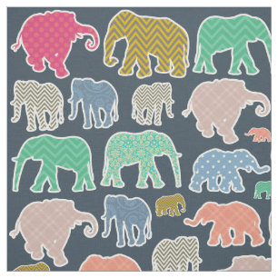 Colorful Elephants, Pattern Of Elephants, Zigzag Stoff