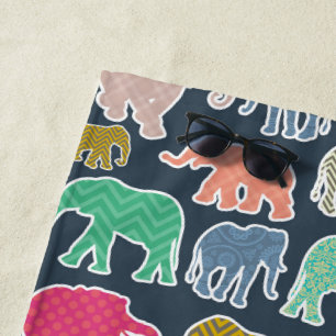 Colorful Elephants, Pattern Of Elephants, Zigzag Strandtuch