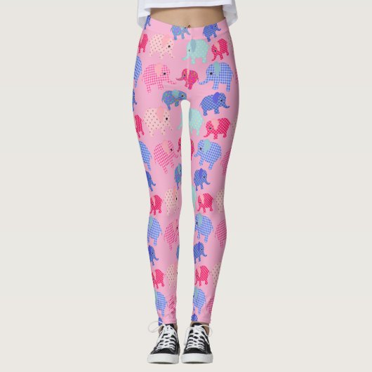 Colorful Elephants Pink Leggings (Vorderseite)