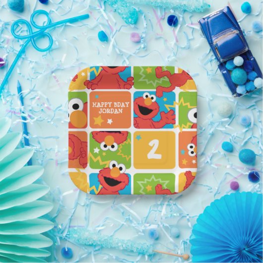 Colorful Elmo Grid Pattern Pappteller (Party)