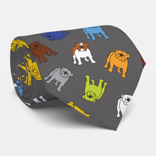 Colorful English Bulldog Multicolor Dog Krawatte (Gerollt)