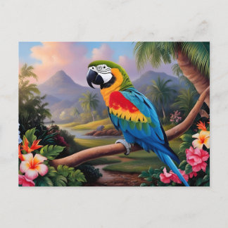 Colorful Exotic Parrot Bird on the Branch Postkarte