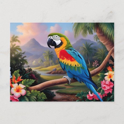 Colorful Exotic Parrot Bird on the Branch Postkarte (Vorderseite)