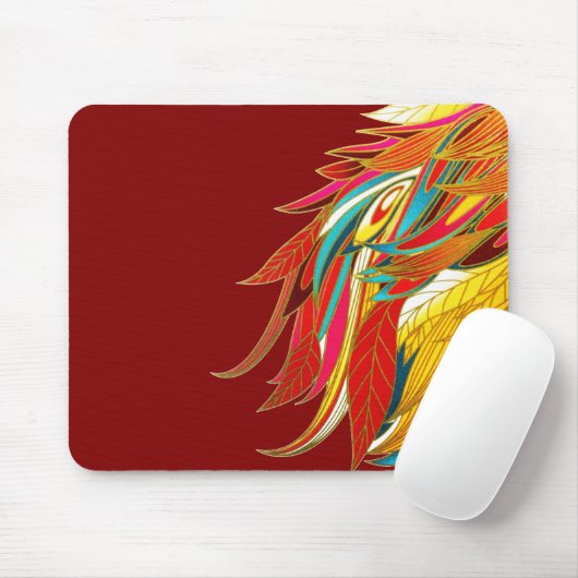Colorful Exotic Tribal Feathers Red Mousepad (Mit Mouse)