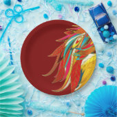 Colorful Exotic Tribal Feathers Red Pappteller (Party)