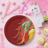 Colorful Exotic Tribal Feathers Red Pappteller (Party)