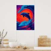 Colorful Expressionist Dolphin Wave Wall Art Poster (Küche)