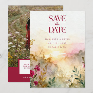 Colorful Exquisite Wildflowers Field Wedding Photo Save The Date