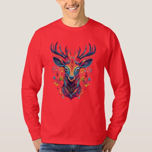 Colorful Fairy Deer Head Vector T-Shirt (Vorderseite)