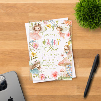 Colorful Fairy First Birthday Enchanted garden Acryleinladungen