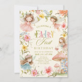 Colorful Fairy First Birthday Enchanted garden Einladung (Vorderseite)