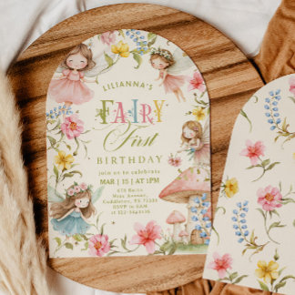 Colorful Fairy First Birthday Enchanted garden Einladung