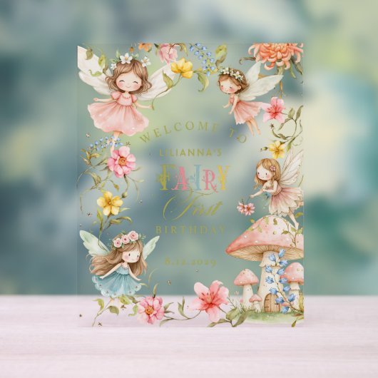 Colorful Fairy First Birthday Enchanted Welcome Acrylschild (Neutral)