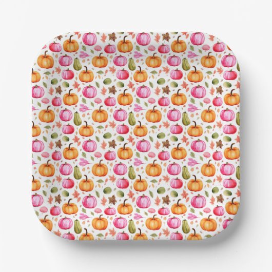 Colorful Fall Pumpkins Elegant Pappteller (Vorderseite)