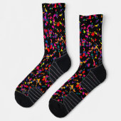 Colorful Falling Confetti Rainbow Pattern on Black Socken (Links)