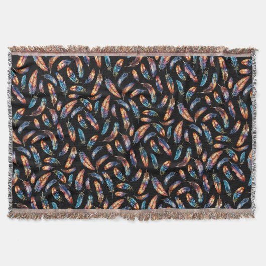 Colorful Falling Feather Art - Boho Graphic Print Decke (Vorderseite)