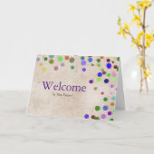 Colorful Falling Sparkles Polka Dots Welcome Card Karte (Gelbe Blume)