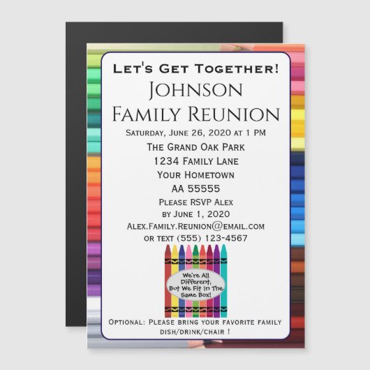Colorful Family Reunion Invitation Magnet Card (Vorne/Hinten)
