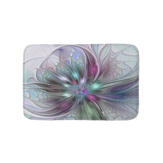 Colorful Fantasy Abstract Modern Fractal Flower Badematte (Vorderseite)