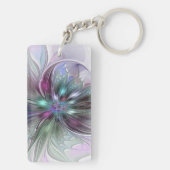 Colorful Fantasy Abstract Modern Fractal Flower Schlüsselanhänger (Rückseite)