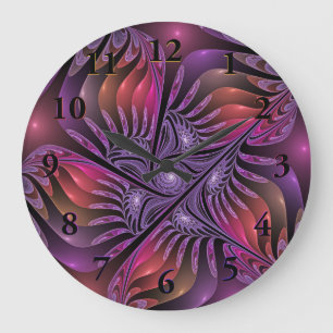 Colorful Fantasy Abstract Trippy Purple Fractal Große Wanduhr