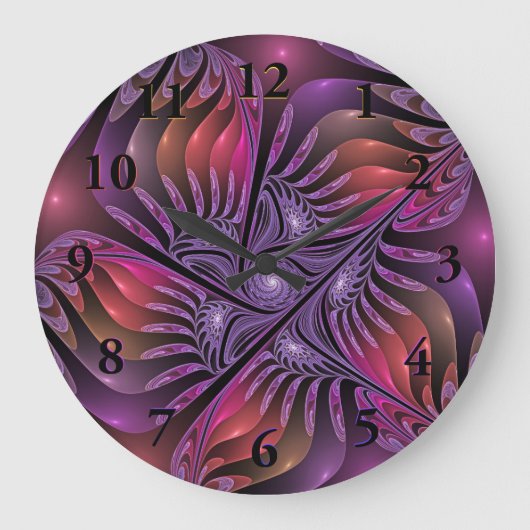 Colorful Fantasy Abstract Trippy Purple Fractal Große Wanduhr (Vorderseite)